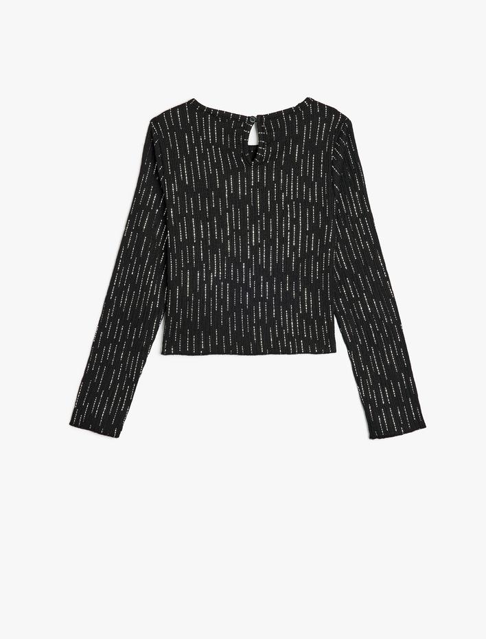 Kız Çocuk Bluz Uzun Kollu Bisiklet Yaka Parlak Detaylı