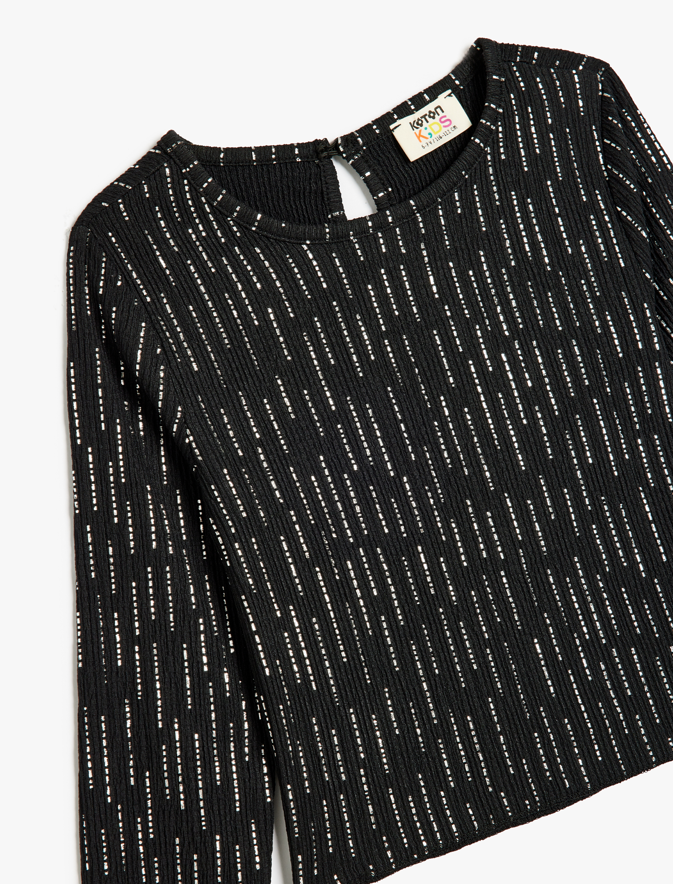  Kız Çocuk Bluz Uzun Kollu Bisiklet Yaka Parlak Detaylı