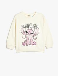 Stitch Sweatshirt Lisanslı Uzun Kollu Bisiklet Yaka Pullu Payetli