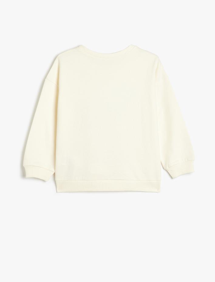 Kız Çocuk Stitch Sweatshirt Lisanslı Uzun Kollu Bisiklet Yaka Pullu Payetli Şardonlu