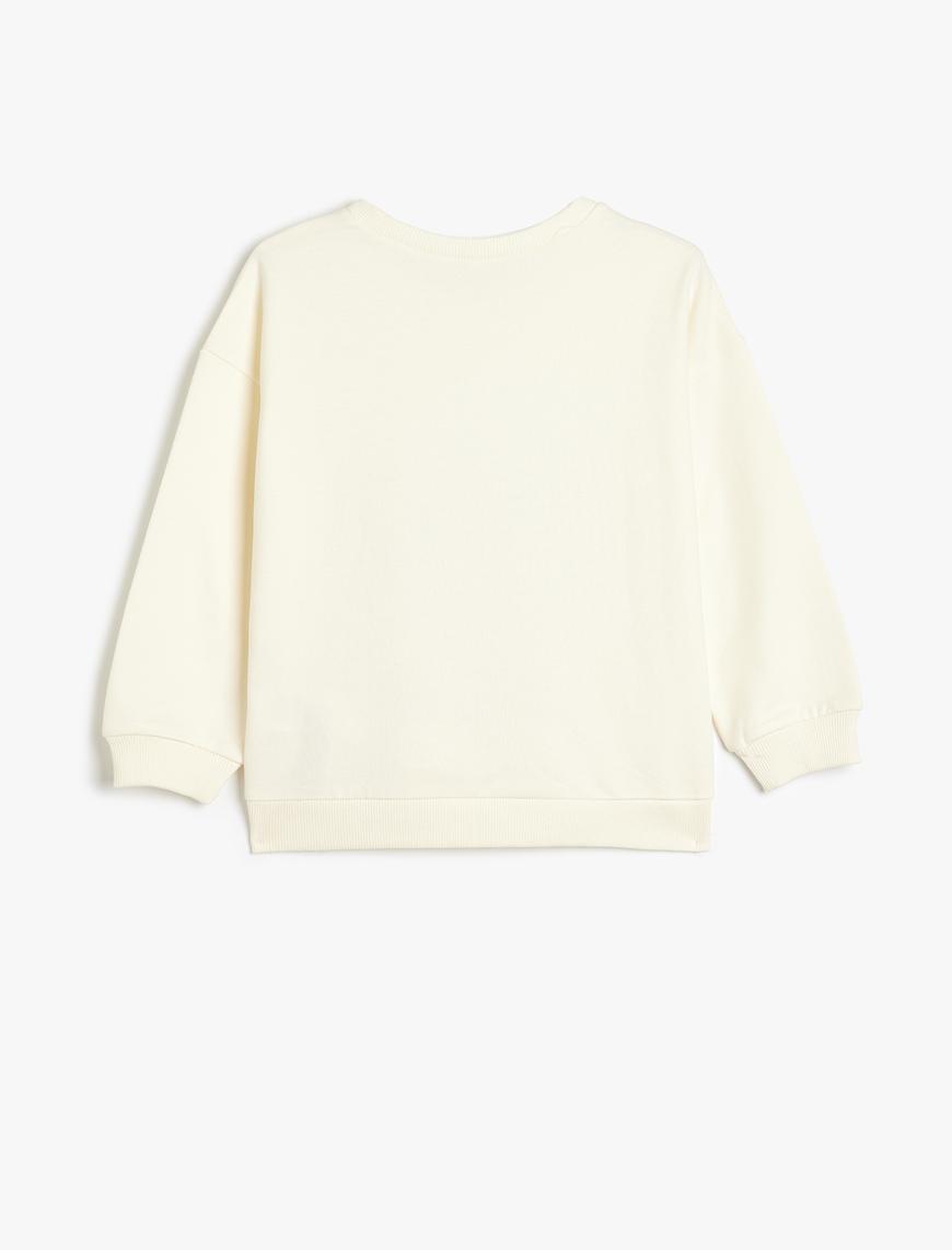  Kız Çocuk Stitch Sweatshirt Lisanslı Uzun Kollu Bisiklet Yaka Pullu Payetli Şardonlu