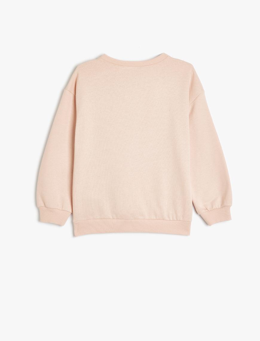  Kız Çocuk Köpek ve Kedi Baskılı Bisiklet Yaka Uzun Kollu Pamuklu Şardonlu Sweatshirt