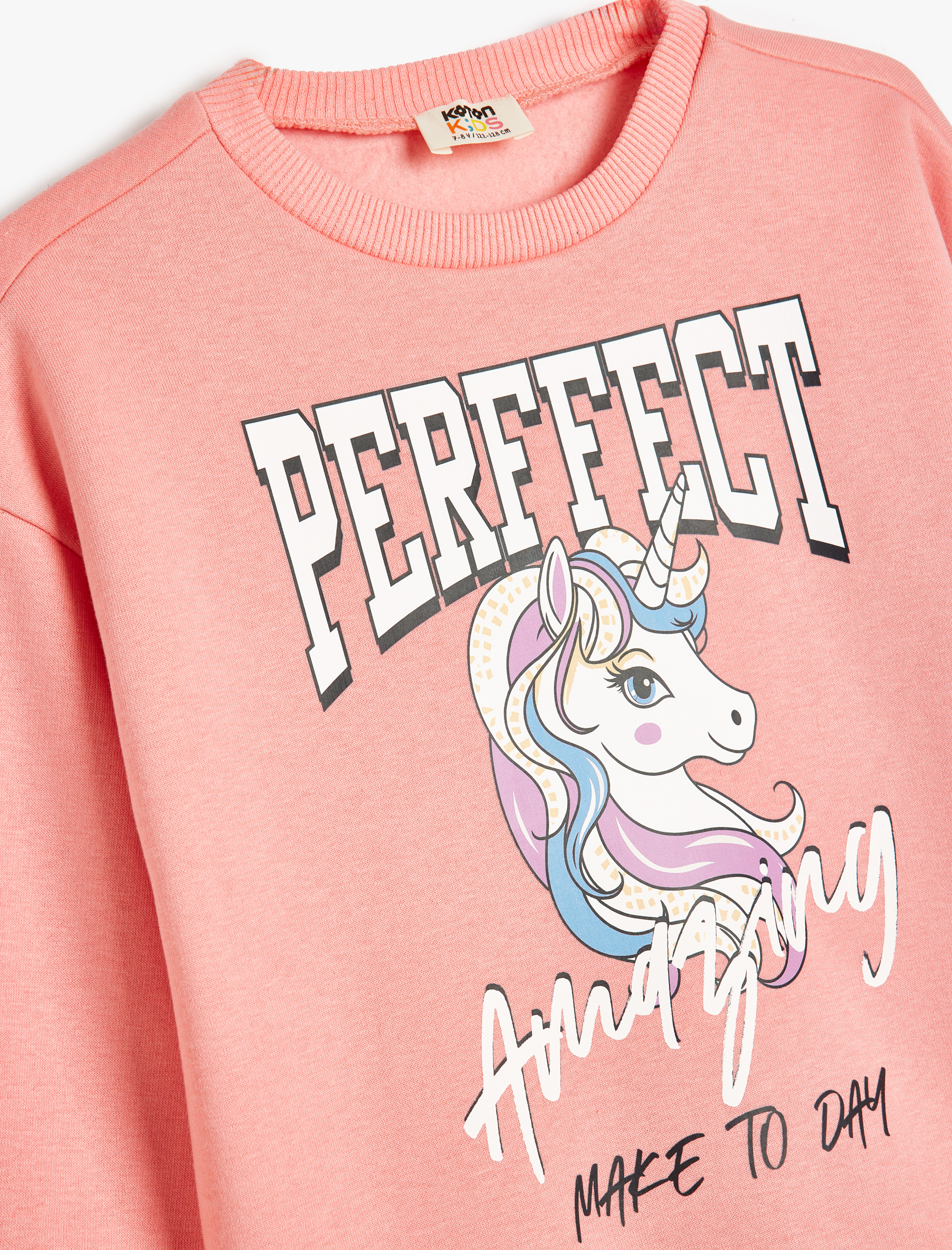  Kız Çocuk Sweatshirt Unicorn Baskılı Uzun Kollu Bisiklet Yaka Pamuk Karışımlı Şardonlu