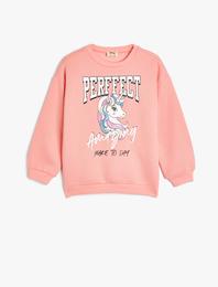 Sweatshirt Unicorn Baskılı Uzun Kollu Bisiklet Yaka Pamuk Karışımlı Şardonlu
