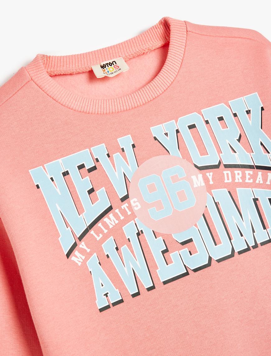  Kız Çocuk Sweatshirt Şehir Baskılı Bisiklet Yaka Uzun Kollu Pamuklu Şardonlu