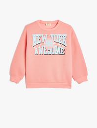 Sweatshirt Şehir Baskılı Bisiklet Yaka Uzun Kollu Pamuklu Şardonlu