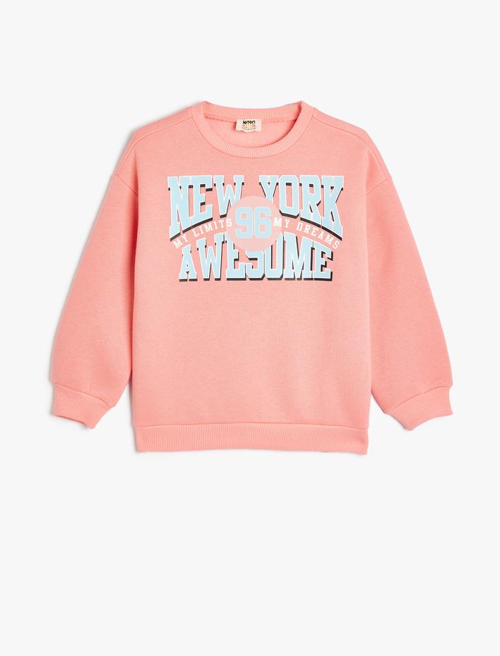 Kız Çocuk Sweatshirt Şehir Baskılı Bisiklet Yaka Uzun Kollu Pamuklu Şardonlu