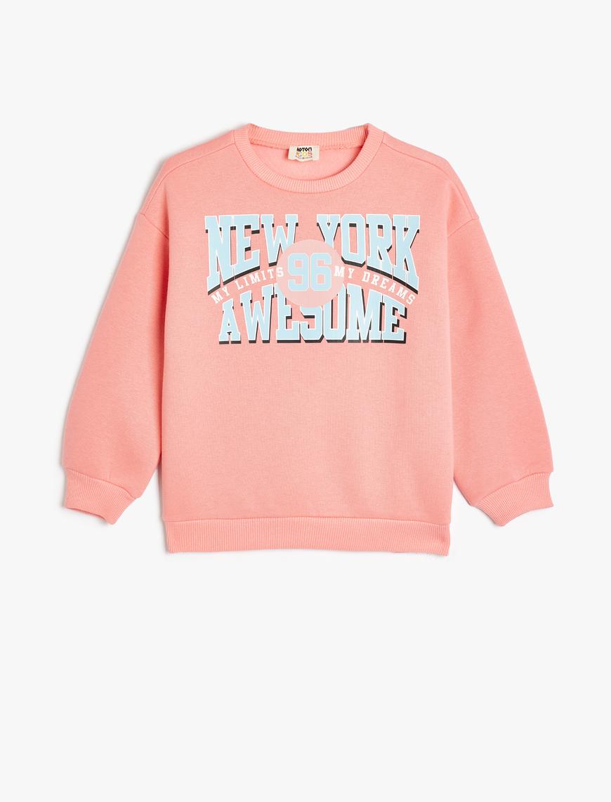  Kız Çocuk Sweatshirt Şehir Baskılı Bisiklet Yaka Uzun Kollu Pamuklu Şardonlu