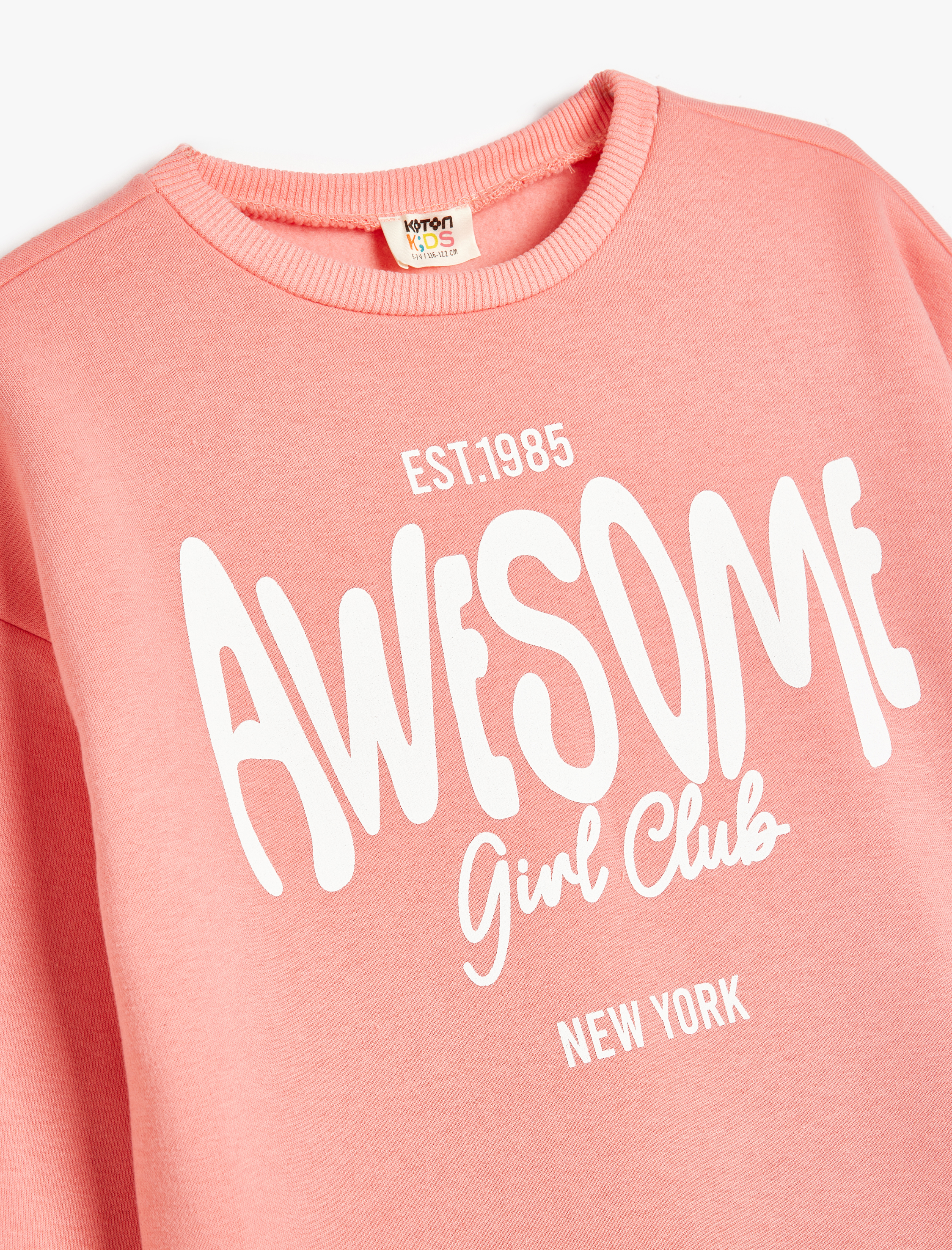  Kız Çocuk Sweatshirt Slogan Baskılı Uzun Kollu Bisiklet Yaka Pamuk Karışımlı Şardonlu