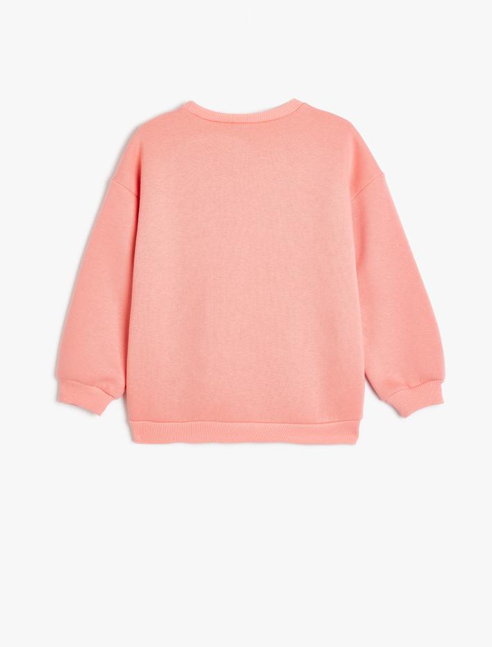 Kız Çocuk Sweatshirt Slogan Baskılı Uzun Kollu Bisiklet Yaka Pamuk Karışımlı Şardonlu