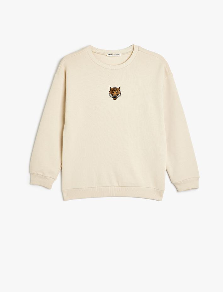 Erkek Çocuk Kaplan İşlemeli Uzun Kollu Pamuklu Oversize Sweatshirt