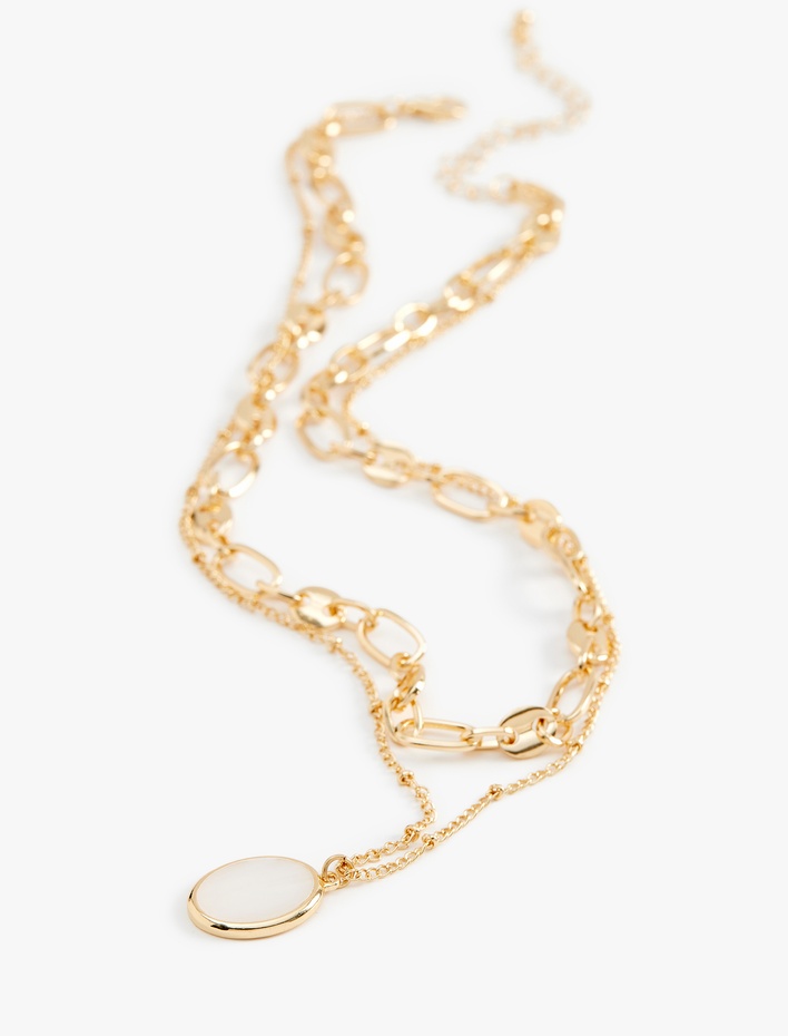 Kadın 2 Sıralı Charm Detaylı Zincir Kolye