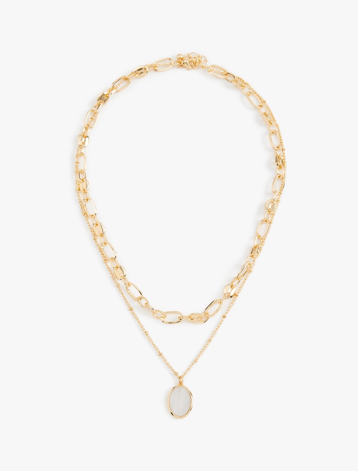 Kadın 2 Sıralı Charm Detaylı Zincir Kolye