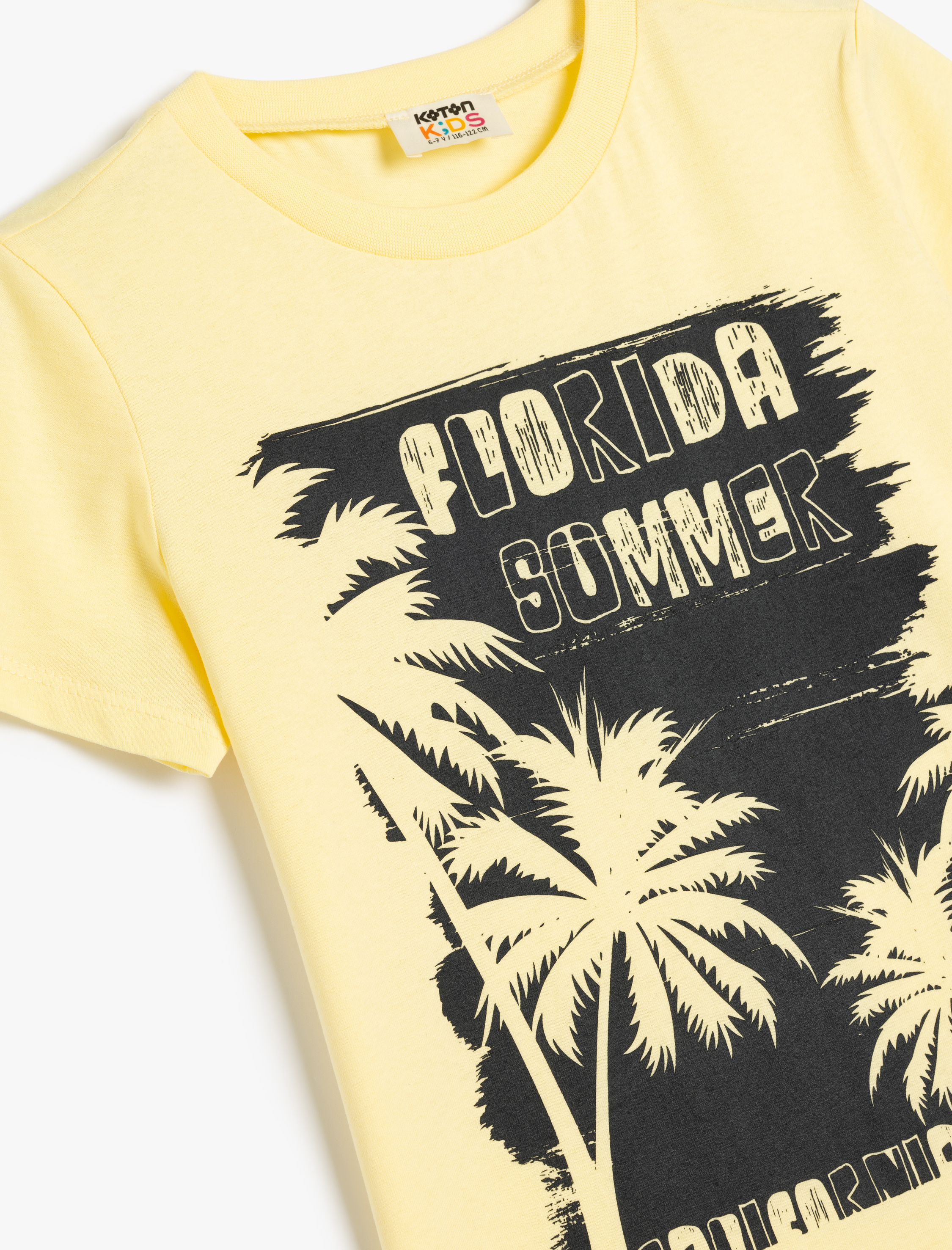  Erkek Çocuk Palmiye Baskılı Kısa Kollu Tişört Bisiklet Yaka Pamuklu