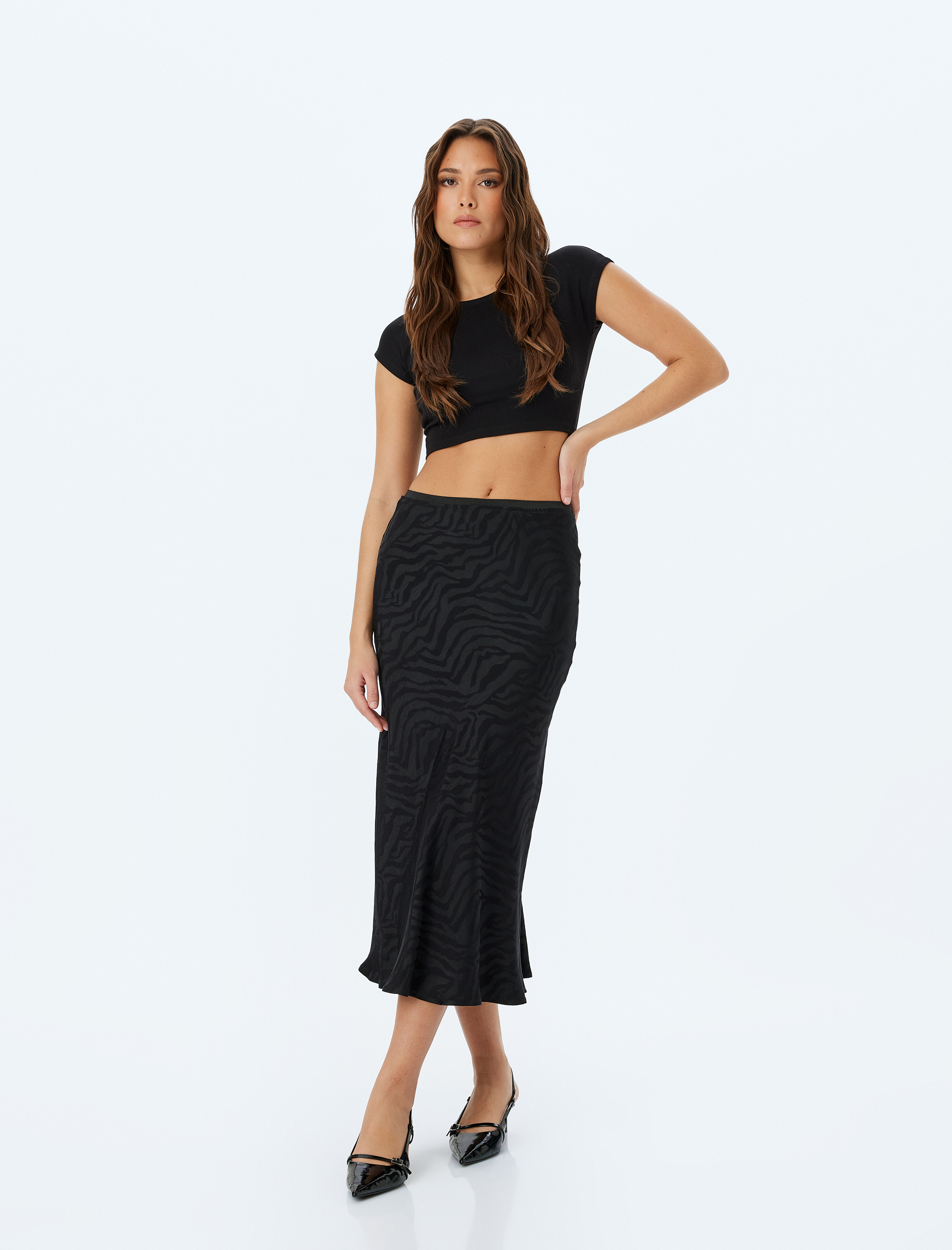   Standart Bel Zebra Desenli Midi Boy Etek