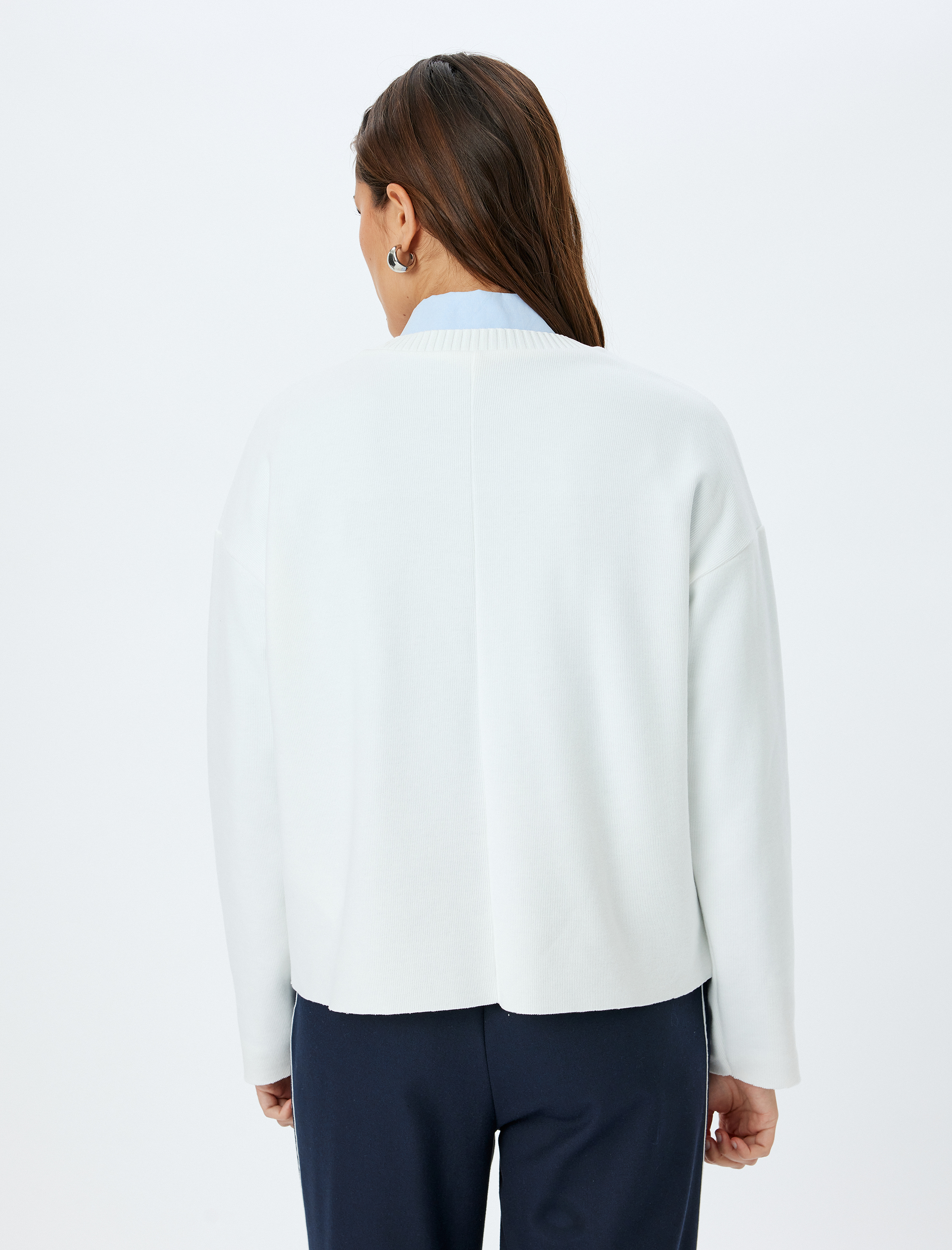   Uzun Kollu Bisiklet Yaka Pamuklu Basic Sweatshirt