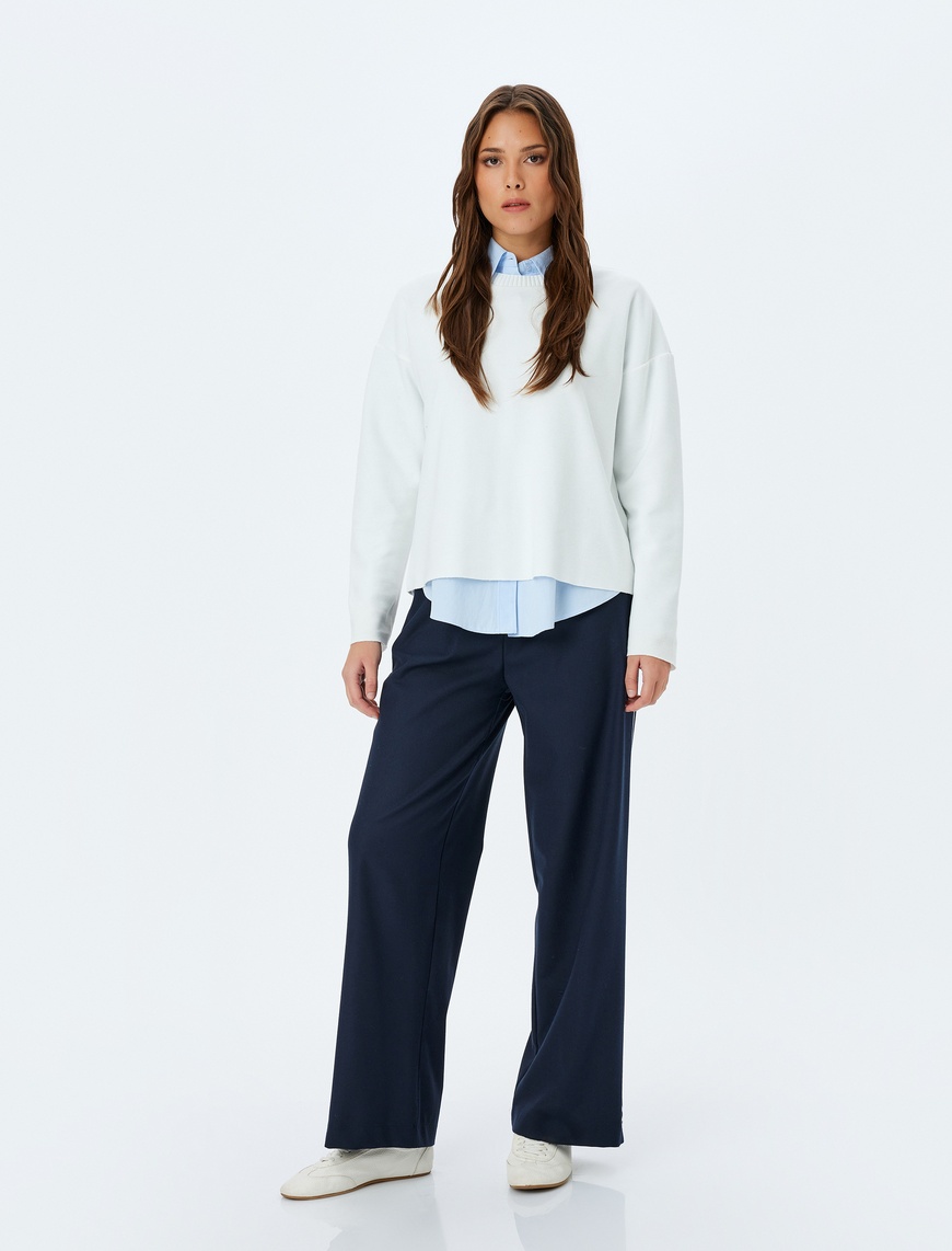   Uzun Kollu Bisiklet Yaka Pamuklu Basic Sweatshirt