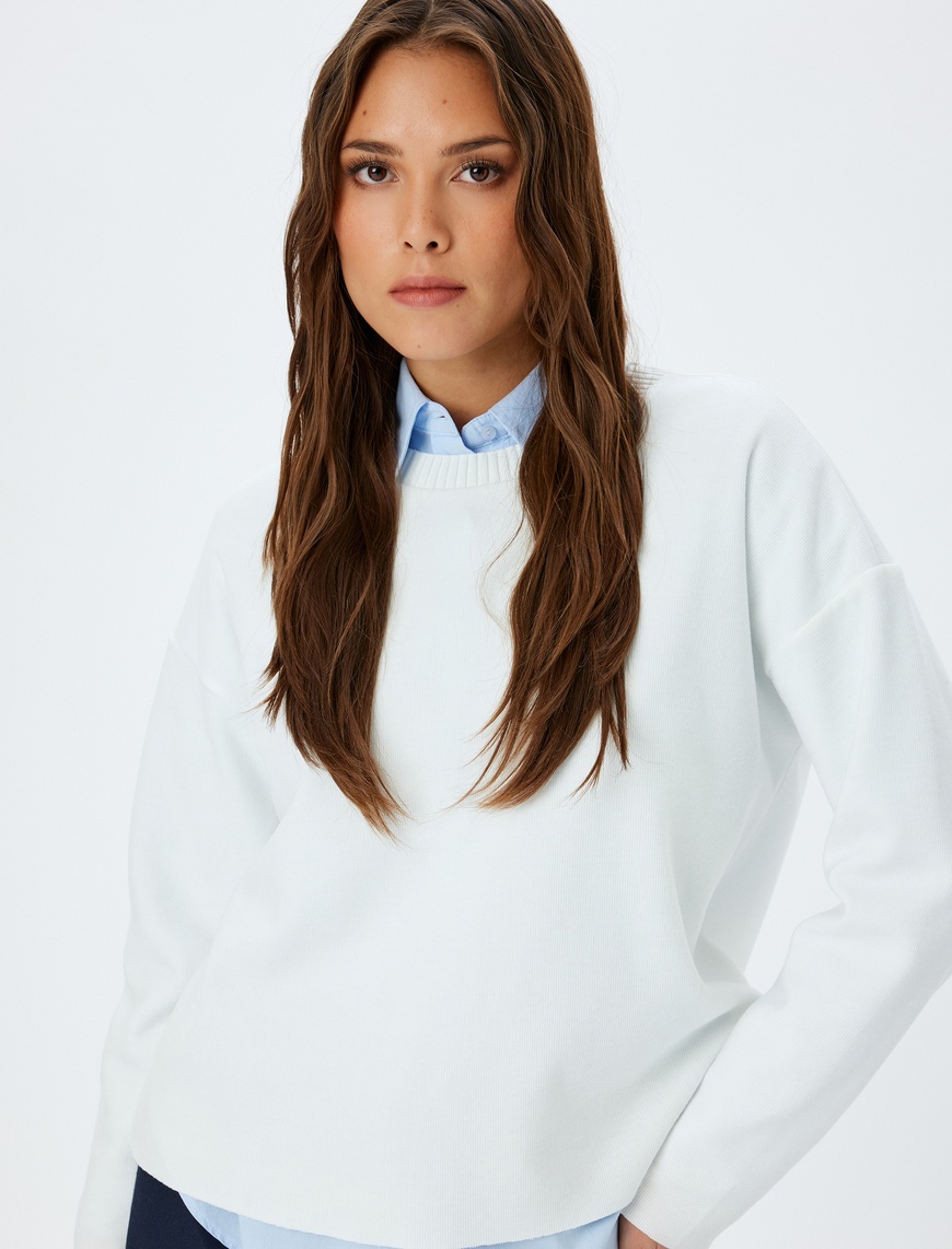   Uzun Kollu Bisiklet Yaka Pamuklu Basic Sweatshirt