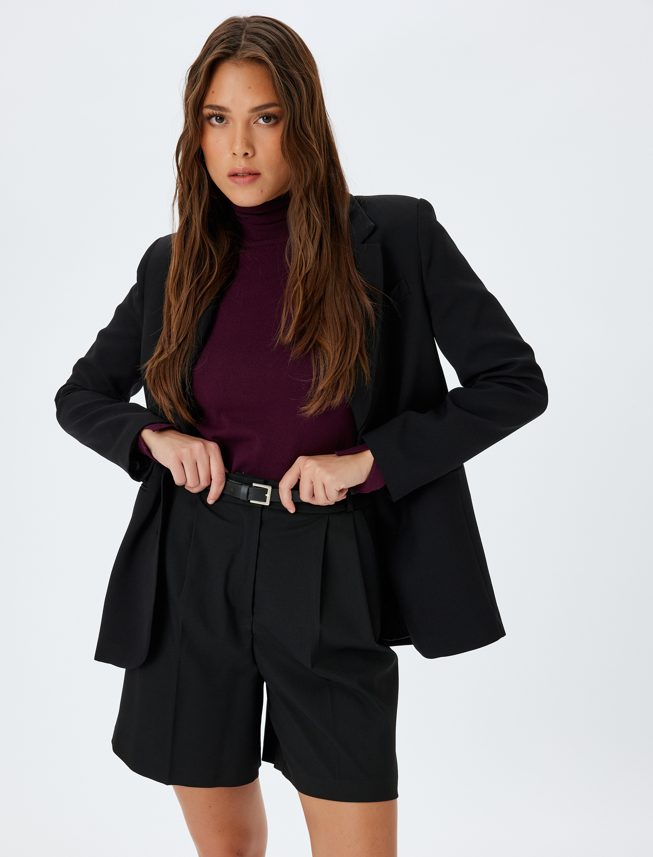   Cepli Pileli Yüksek Bel Bermuda Şort