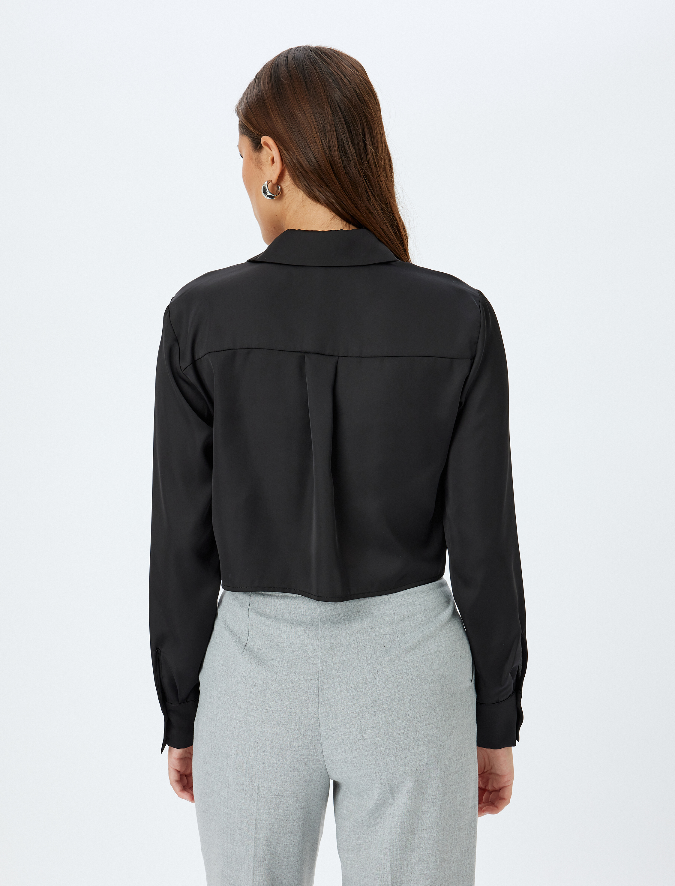   Klasik Yaka Uzun Kollu Regular Fit Crop Gömlek