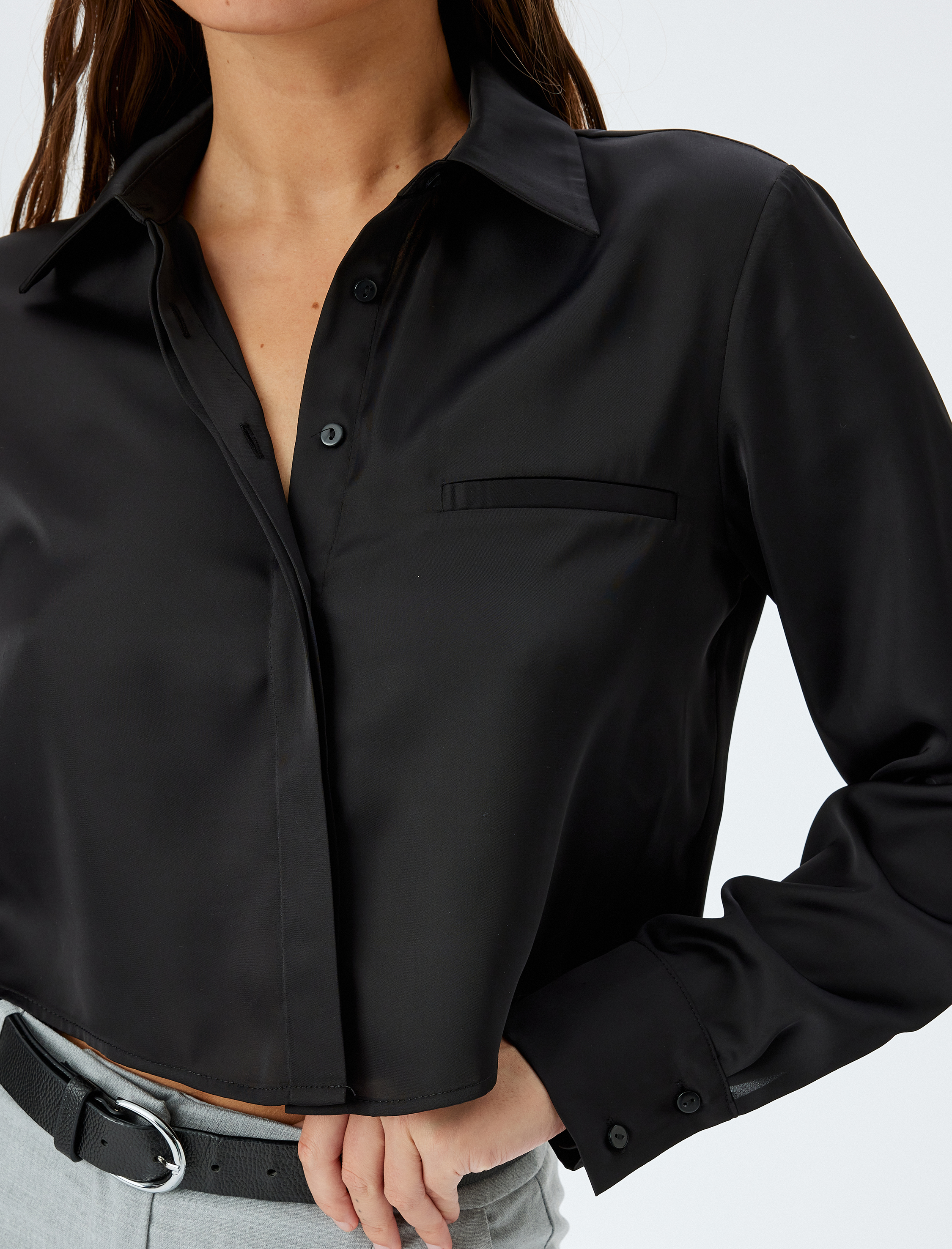   Klasik Yaka Uzun Kollu Regular Fit Crop Gömlek