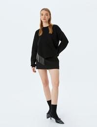 Şardonlu Bisiklet Yaka Taş Detaylı Uzun Kollu Oversize Sweatshirt