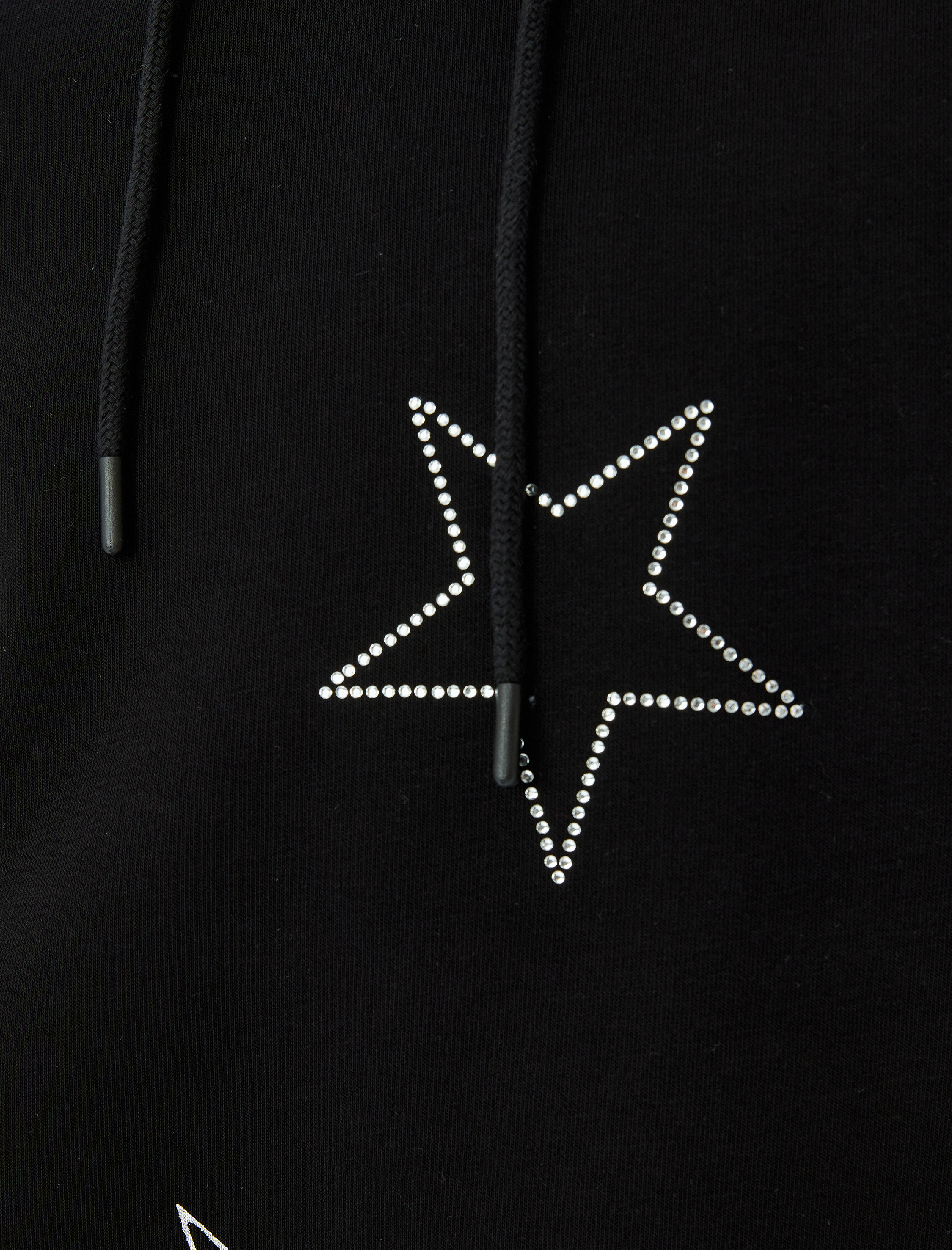   Şardonlu Kapüşonlu Taşlı Yıldız Baskılı Uzun Kollu Oversize Sweatshirt