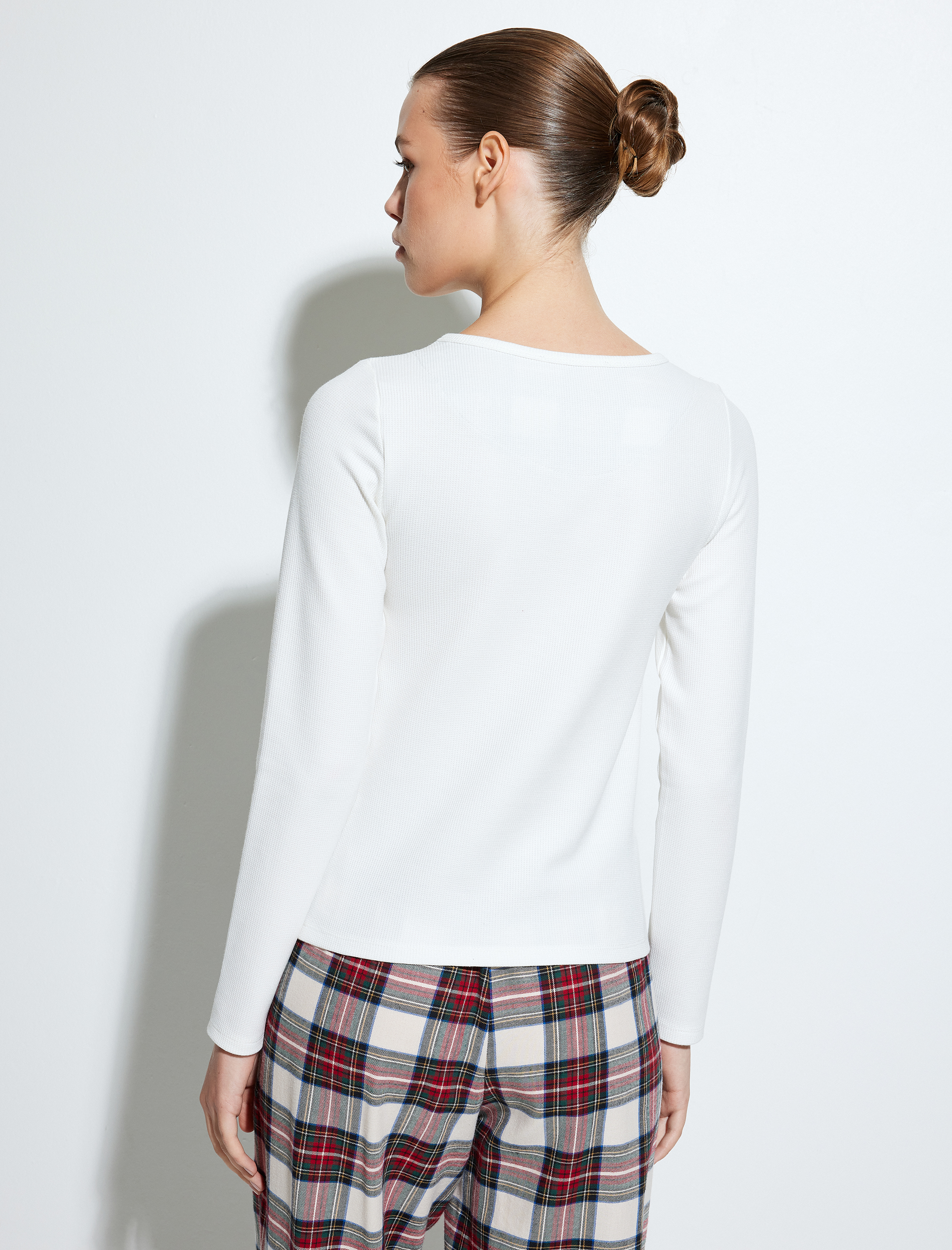   Yılbaşı Temalı Uzun Kollu Bisiklet Yaka Pamuklu Pijama Üstü