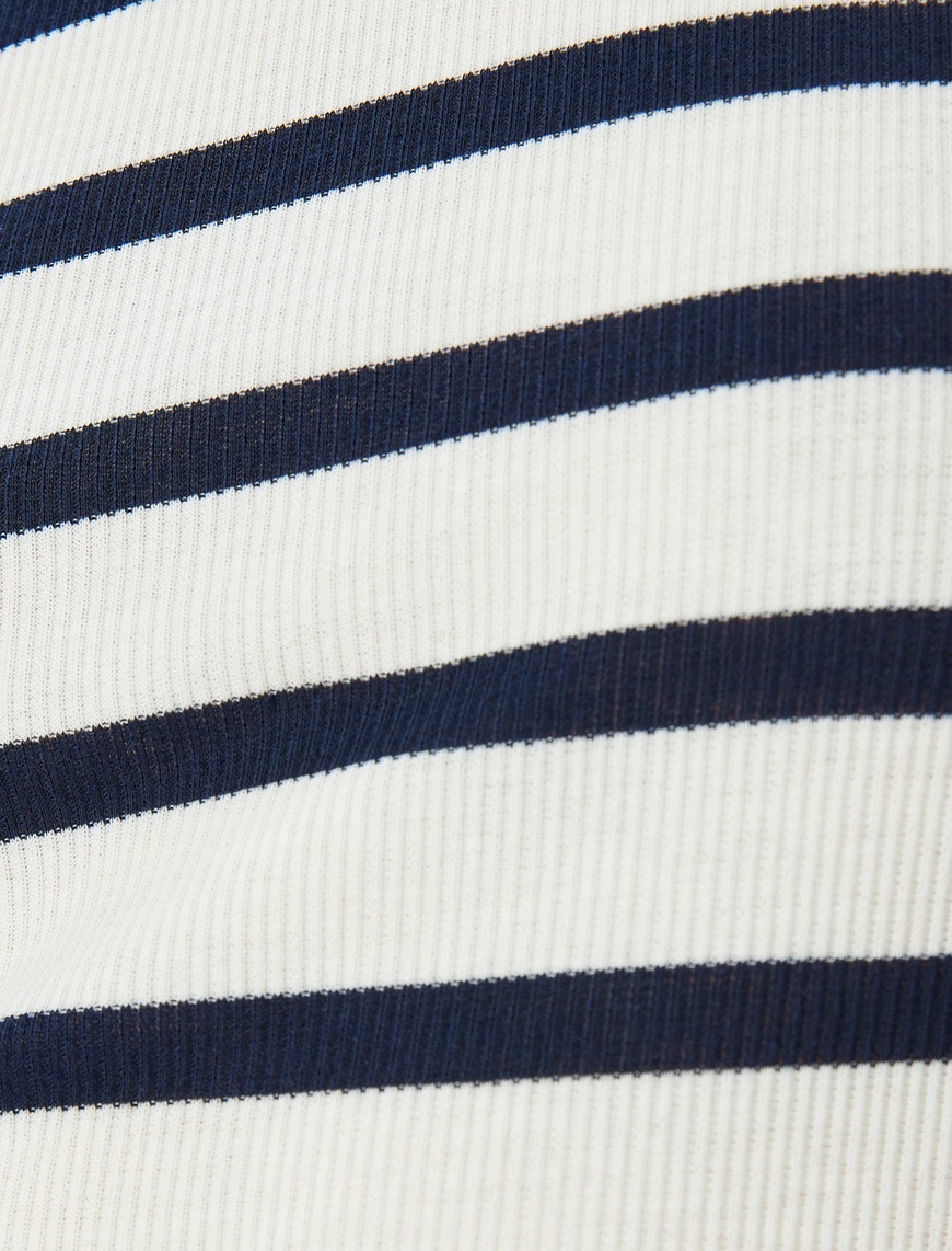   Basic Çizgili Bisiklet Yaka Kısa Kollu Kaşkorse Slim Fit Kadın Tişört