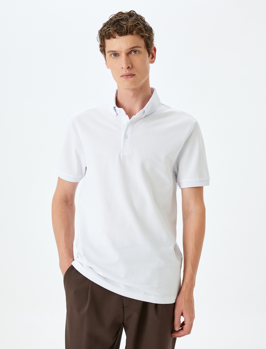   Kısa Kollu Düğme Detaylı Pamuklu Pike Kumaş Slim Fit Polo Yaka Tişört