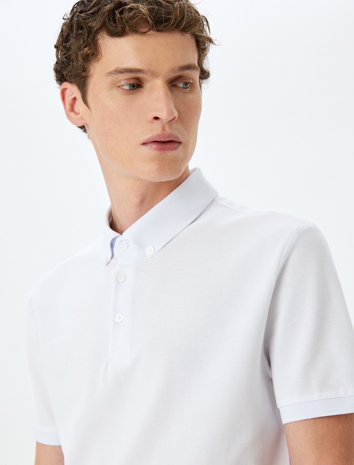  Kısa Kollu Düğme Detaylı Pamuklu Pike Kumaş Slim Fit Polo Yaka Tişört