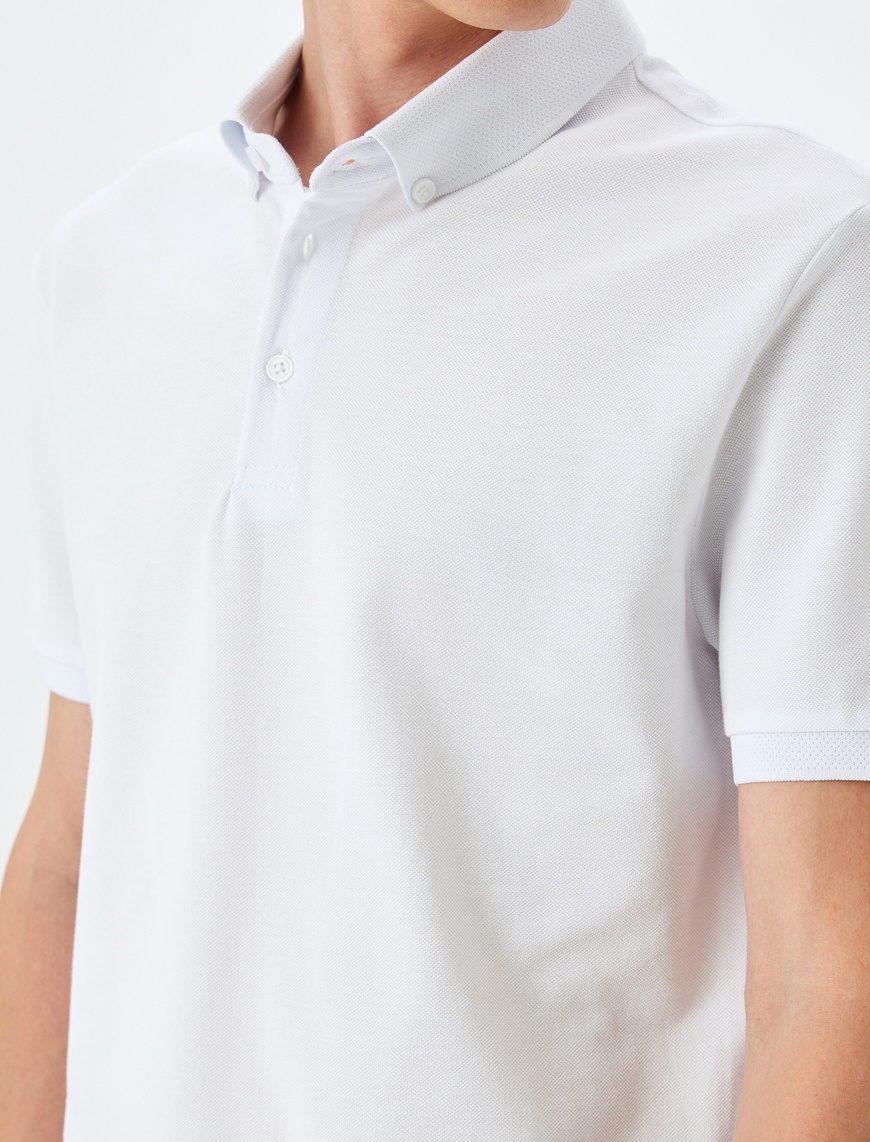   Kısa Kollu Düğme Detaylı Pamuklu Pike Kumaş Slim Fit Polo Yaka Tişört