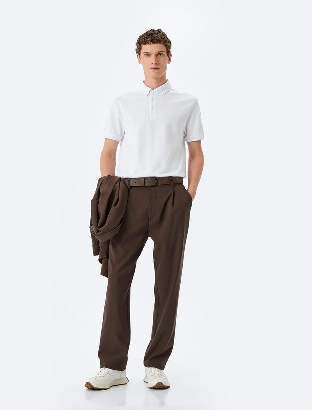 Kısa Kollu Düğme Detaylı Pamuklu Slim Fit Polo Yaka Tişört_0