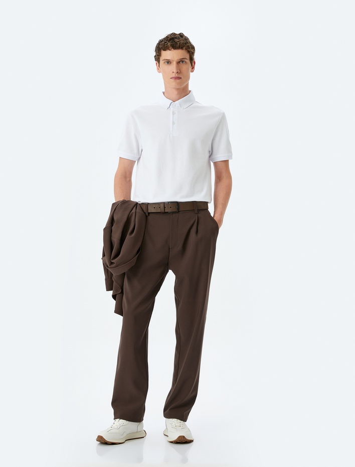  Kısa Kollu Düğme Detaylı Pamuklu Pike Kumaş Slim Fit Polo Yaka Tişört