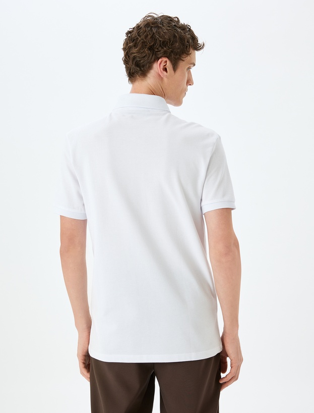 Kısa Kollu Düğme Detaylı Pamuklu Slim Fit Polo Yaka Tişört_3