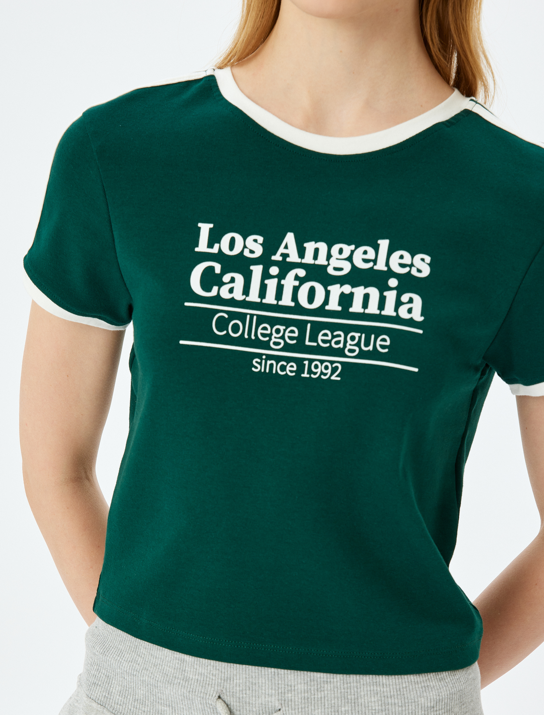   Slogan Baskılı Bisiklet Yaka Kısa Kollu Biyeli Slim Fit Tişört