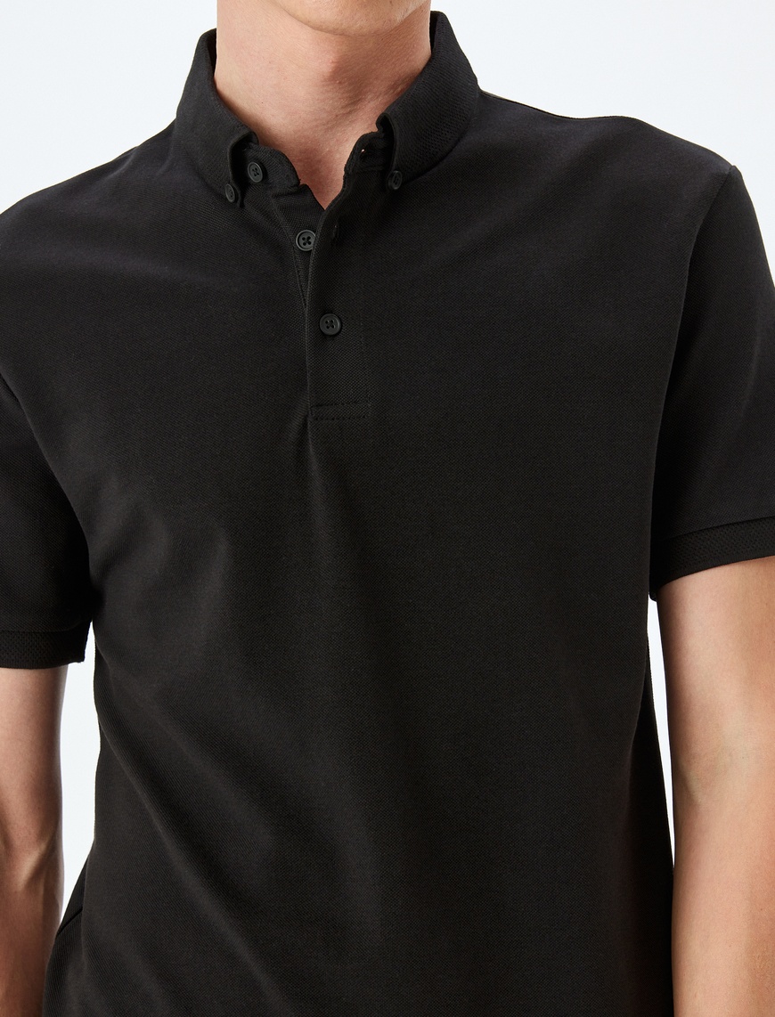   Kısa Kollu Düğme Detaylı Pamuklu Pike Kumaş Slim Fit Polo Yaka Tişört