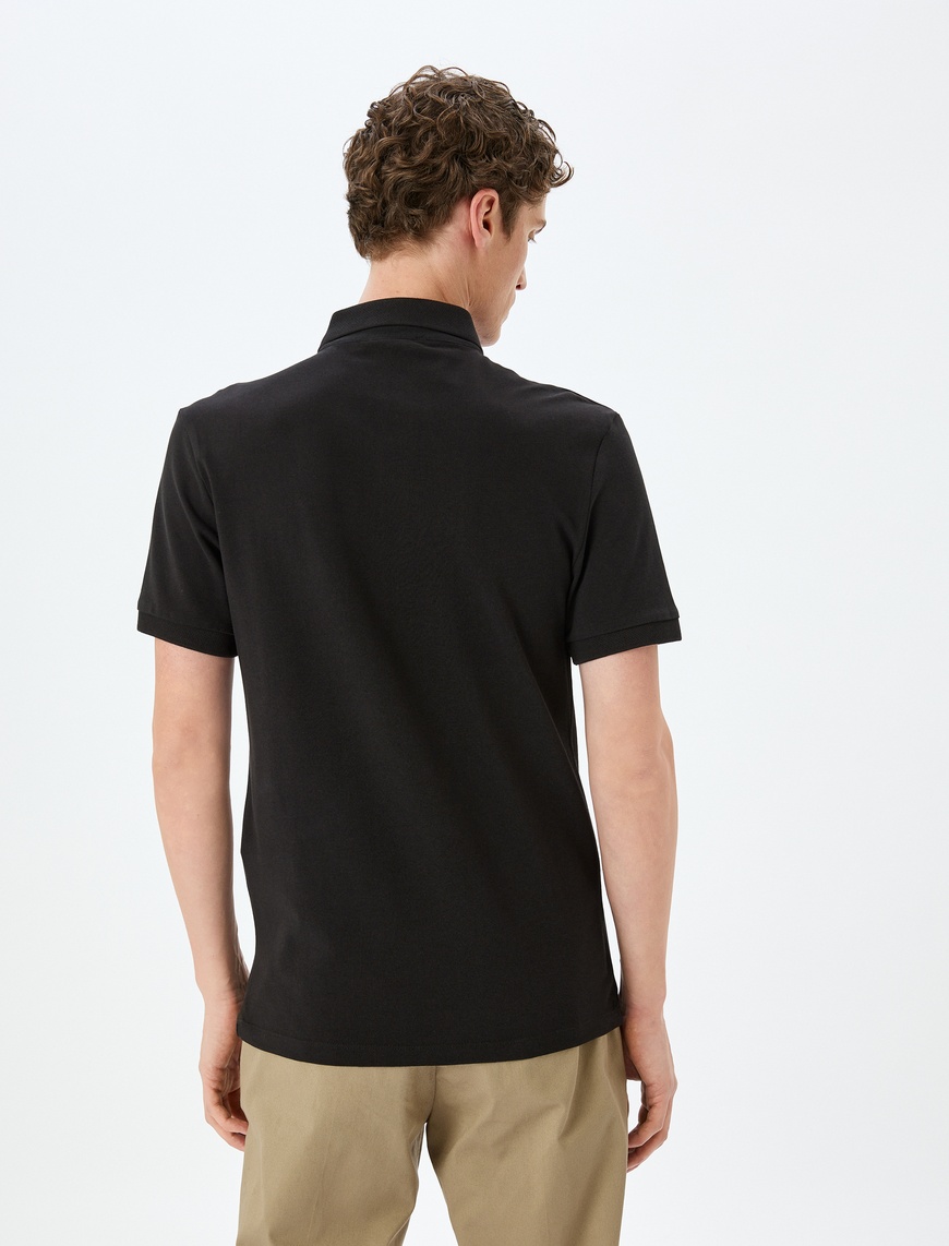   Kısa Kollu Düğme Detaylı Pamuklu Pike Kumaş Slim Fit Polo Yaka Tişört