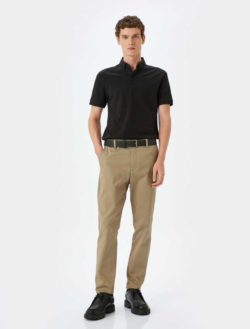   Kısa Kollu Düğme Detaylı Pamuklu Pike Kumaş Slim Fit Polo Yaka Tişört