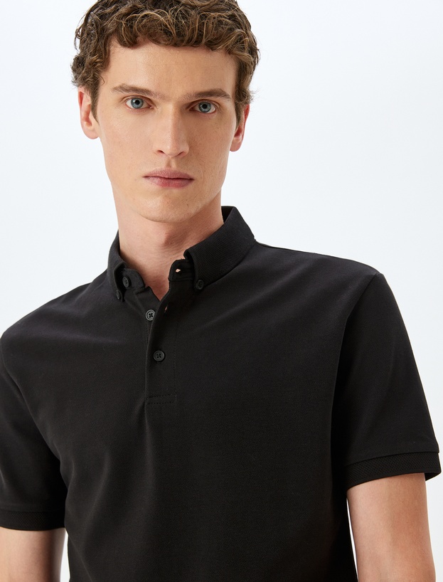 Kısa Kollu Düğme Detaylı Pamuklu Slim Fit Polo Yaka Tişört_0