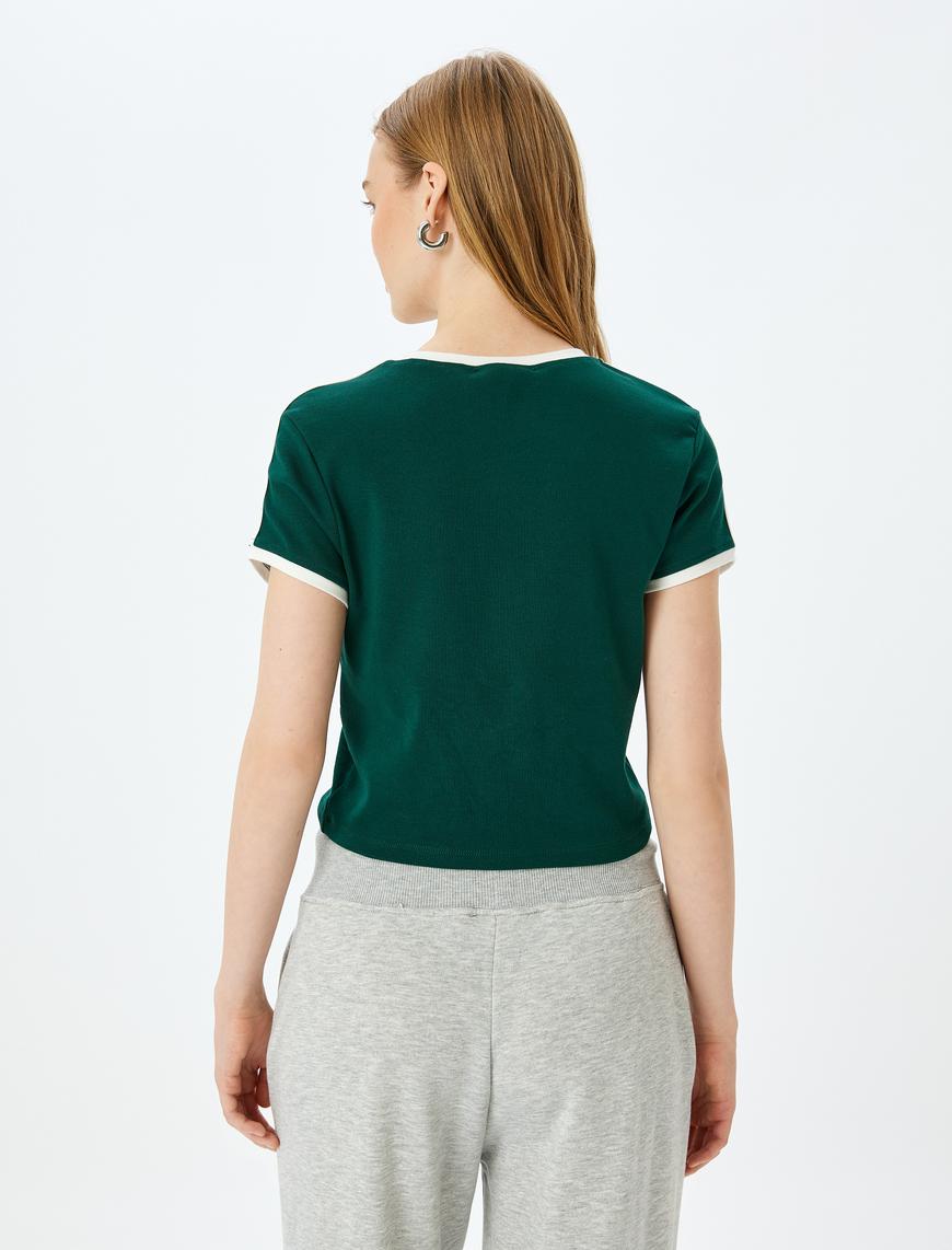   Slogan Baskılı Bisiklet Yaka Kısa Kollu Biyeli Slim Fit Tişört