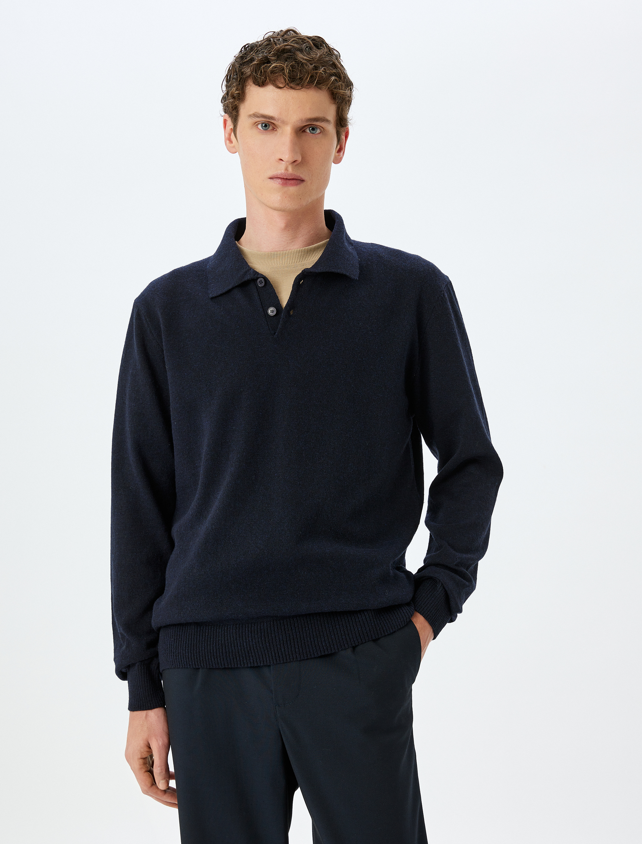   Düğmeli Polo Yaka Kışlık Triko Kazak