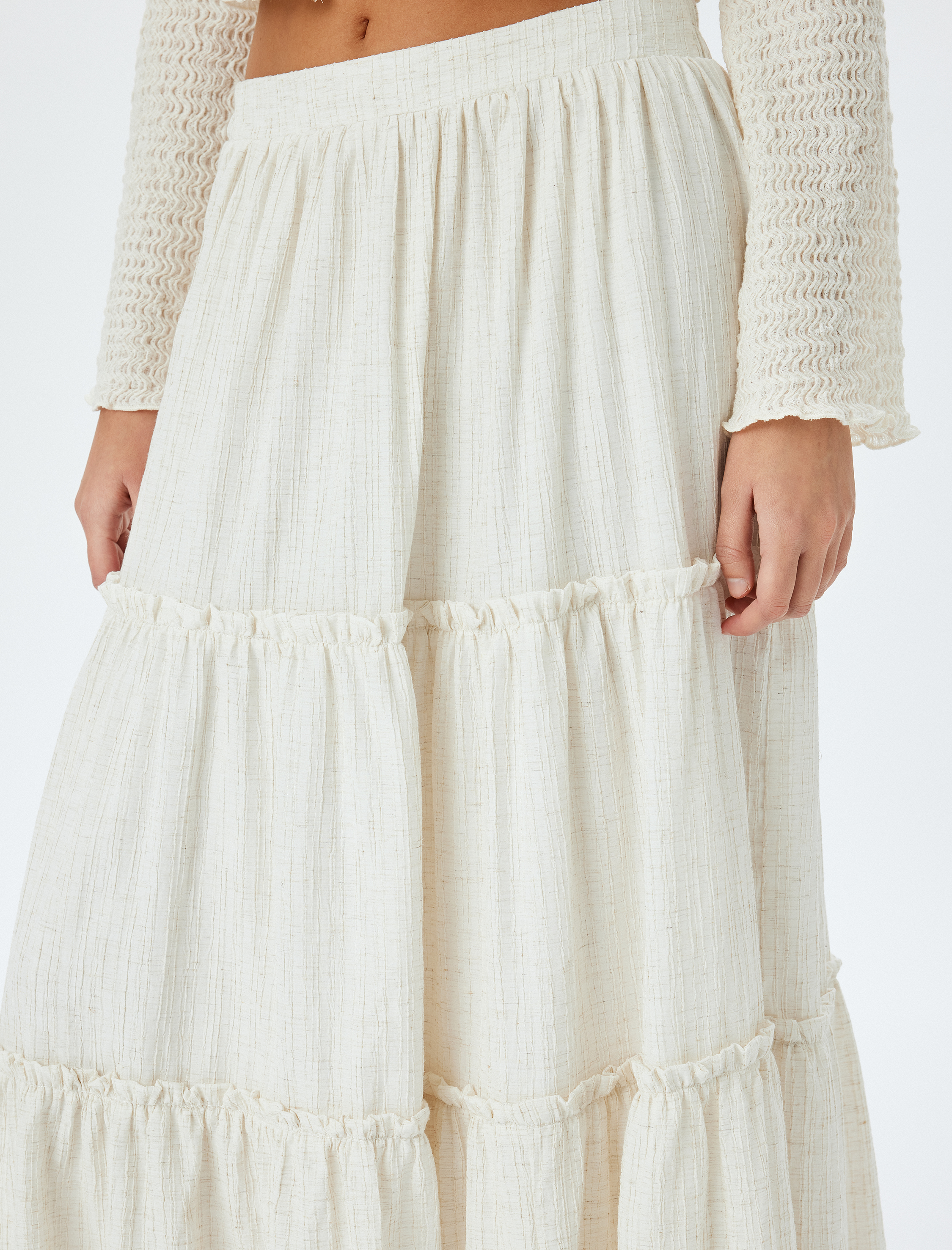 Keten Karışımlı Yüksek Bel Uzun Etek