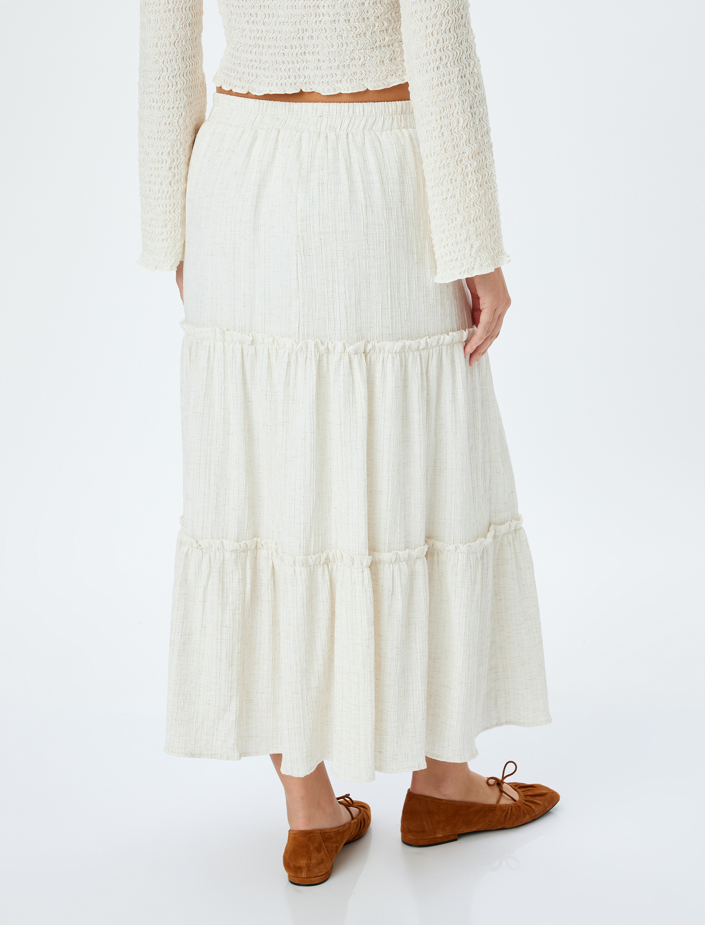 Keten Karışımlı Yüksek Bel Uzun Etek