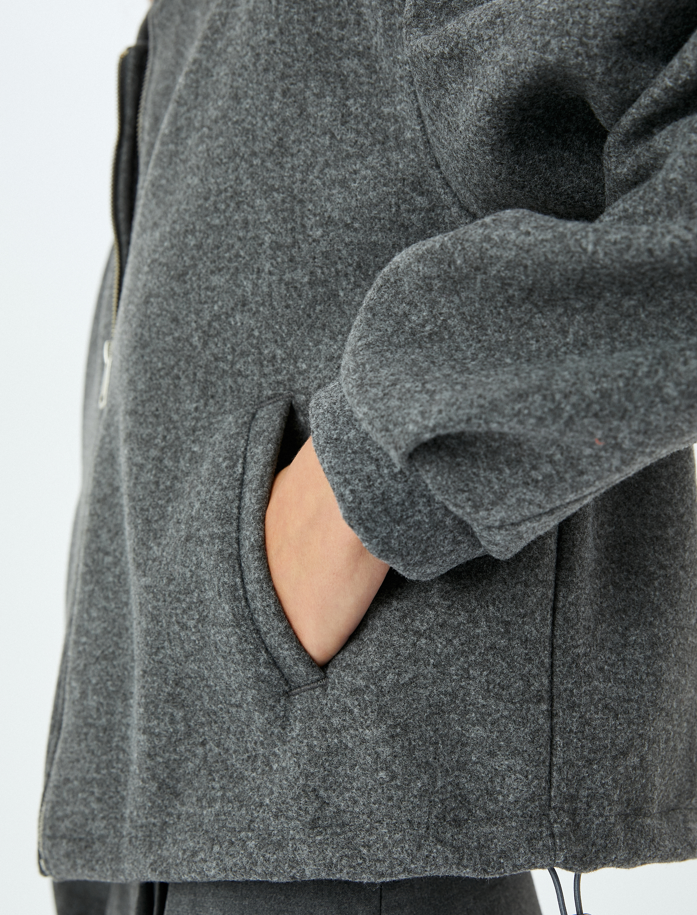   Fermuarlı Cep Detaylı Kolej Oversize Kaşe Bomber Ceket