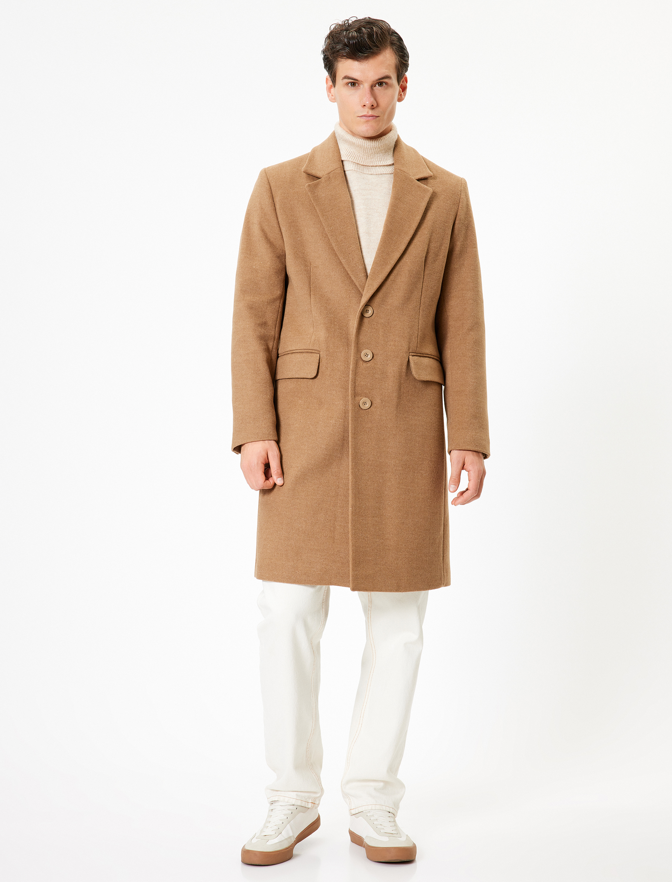 Slim Fit Kaşe Kaban Cep Detaylı