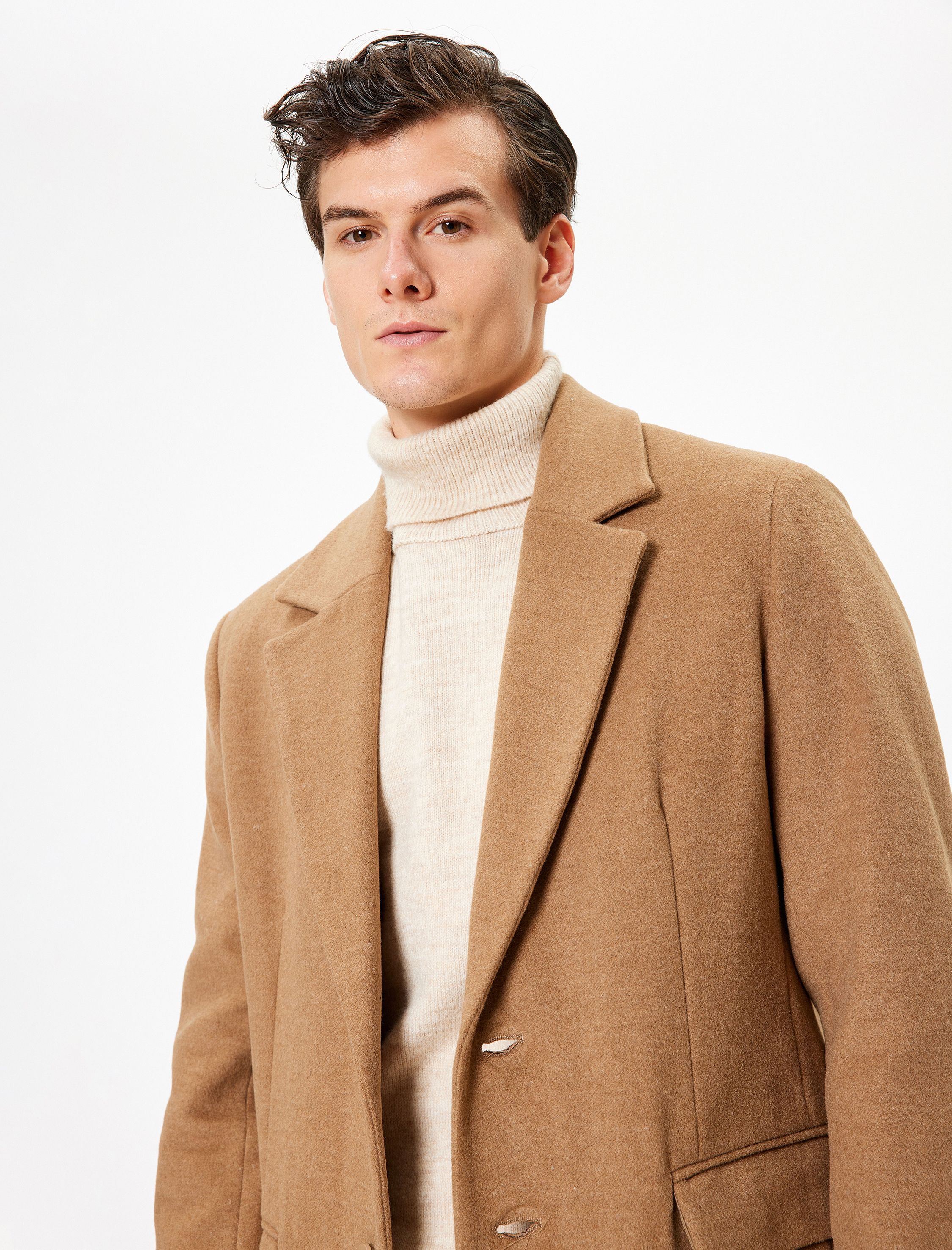 Slim Fit Kaşe Kaban Cep Detaylı