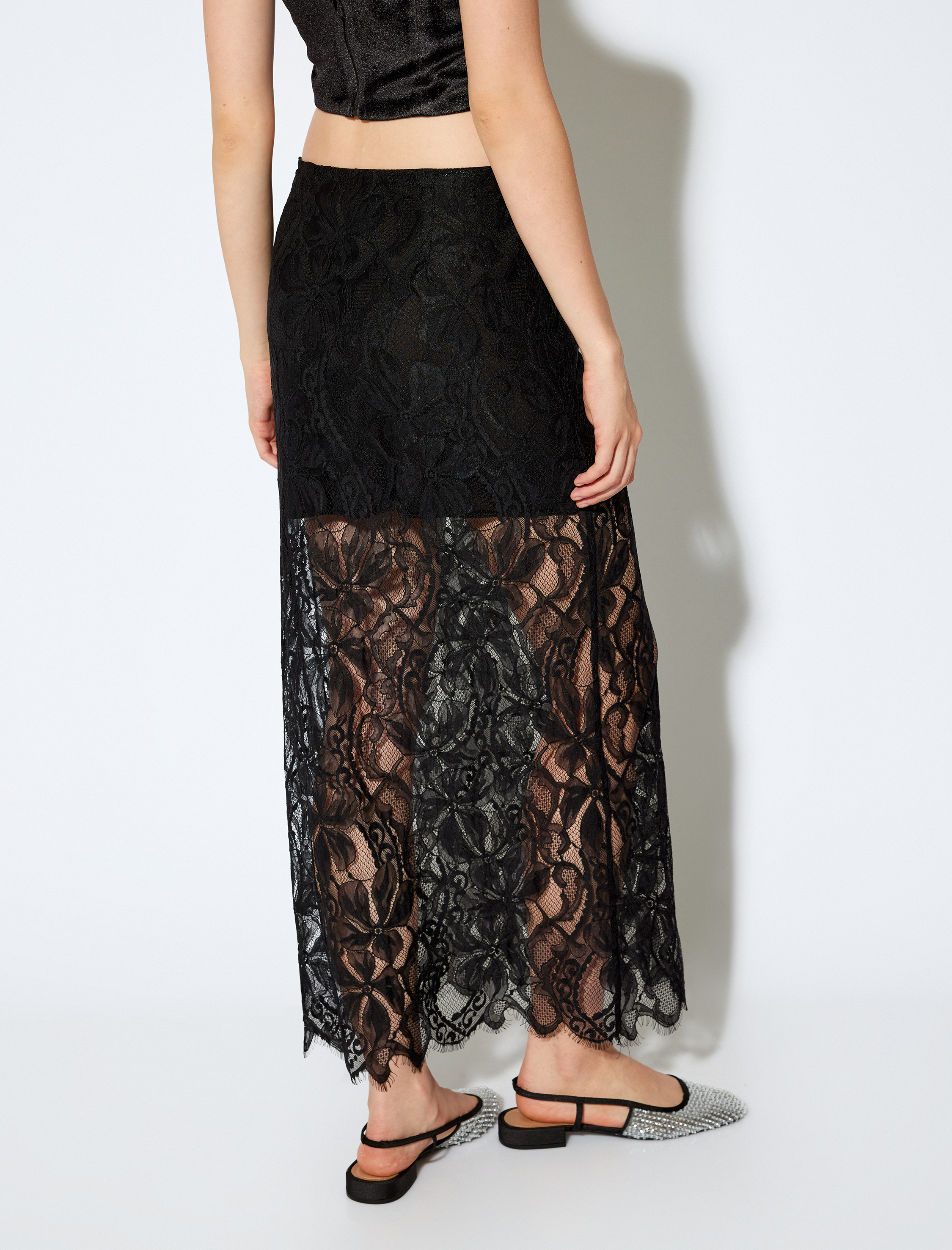   Koton X Melis Ağazat - Yarım Astarlı Dantel Midi Etek