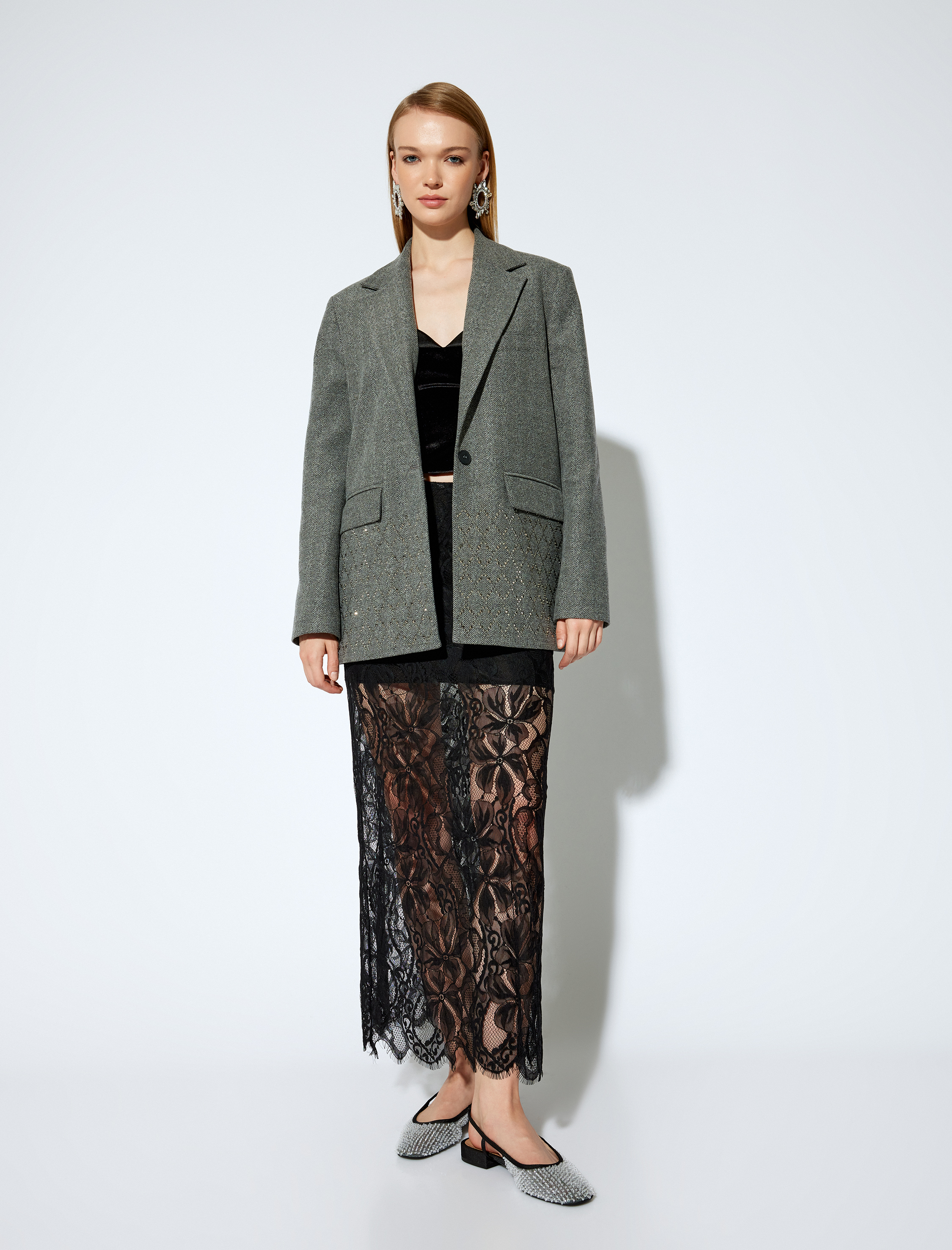   Koton X Melis Ağazat - Yarım Astarlı Dantel Midi Etek