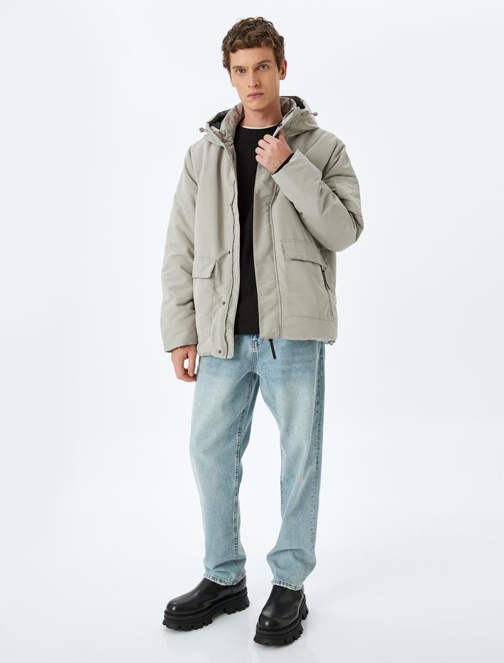  Fermuarlı Slim Fit Kapşonlu Mont